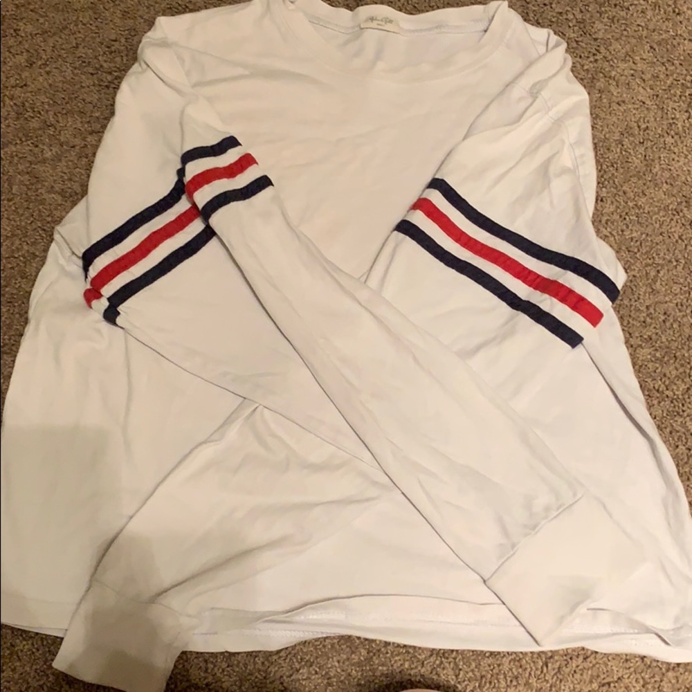 White stripe-sleeved long sleeve (brandy melville)